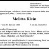 Klein Melitta 1926-2012 Todesanzeige